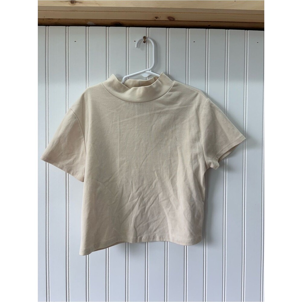 Forever 21 Cream Mock Neck Short Sleeve boxey crop top